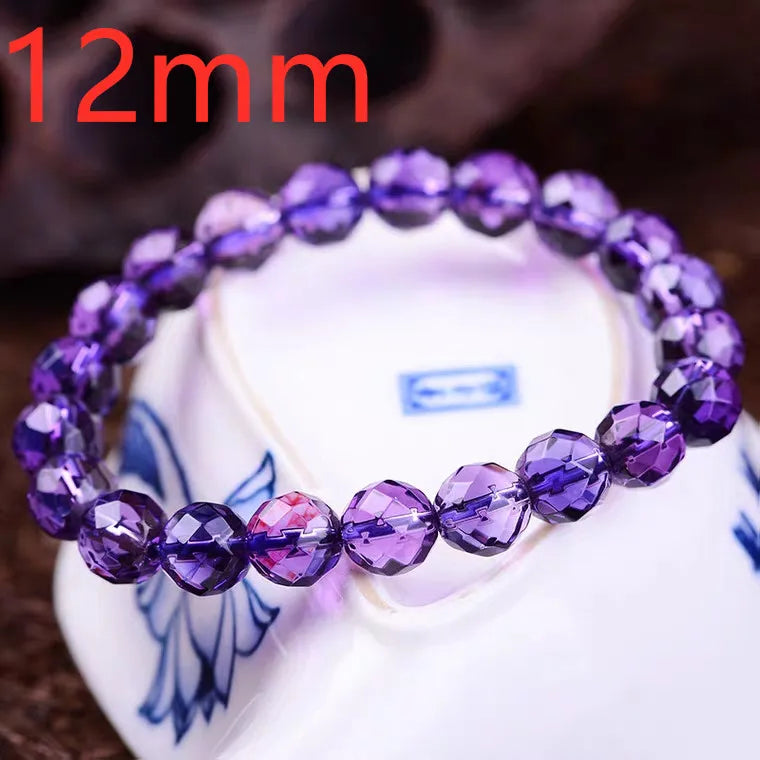 Natural Purple Amethyst Quartz Stretch Bracelet Woman Men 8mm 10mm 12mm Cut Faceted Round Beads Crystal AAAAA