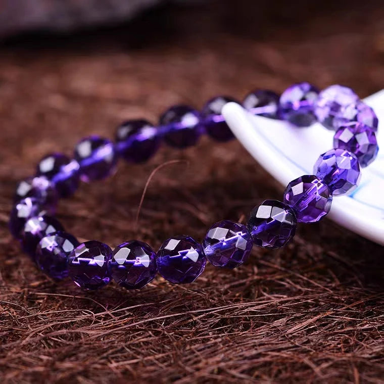 Natural Purple Amethyst Quartz Stretch Bracelet Woman Men 8mm 10mm 12mm Cut Faceted Round Beads Crystal AAAAA