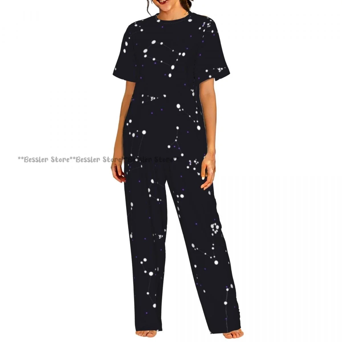Women's Zodiac Stars On Cosmic Sky short sleeve trousers casual pajamas set