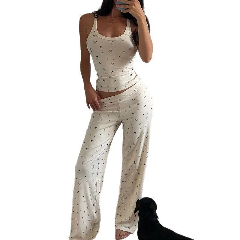 Outdoor Homewear Sets Women Pajama Sets Spring Summer New Casual Print Sleeveless Vest Trousers Two-piece Loungewear Set Women