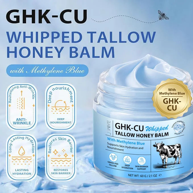 Copper Peptides Beef Tallow for Skin,GHK-Cu Peptide Tallow and Honey Balm for Face Body Moisturizer Cream Safe for Dry Sensitive