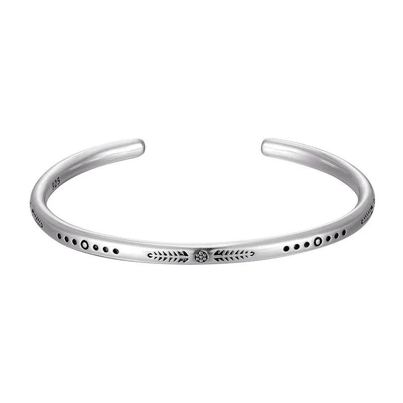 3 PCS/Set Pure Natural Stone White Cat Eye Bracelet Tibetan Buddhism 925 Silver Plated C-Bangle Unisex Prints Party Jewelry Gift