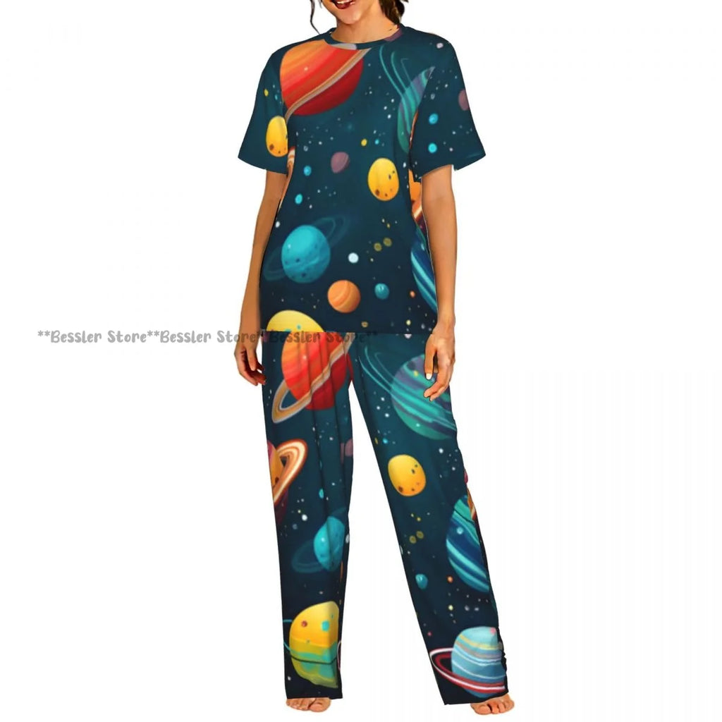 Women's Zodiac Stars On Cosmic Sky short sleeve trousers casual pajamas set