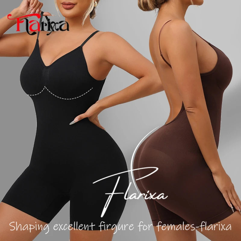 Flarixa New Low Back Shapewear Thigh Shaper Seamless Tummy Control Corset Full Body Shaper Backless Women Underwear Hip Lift