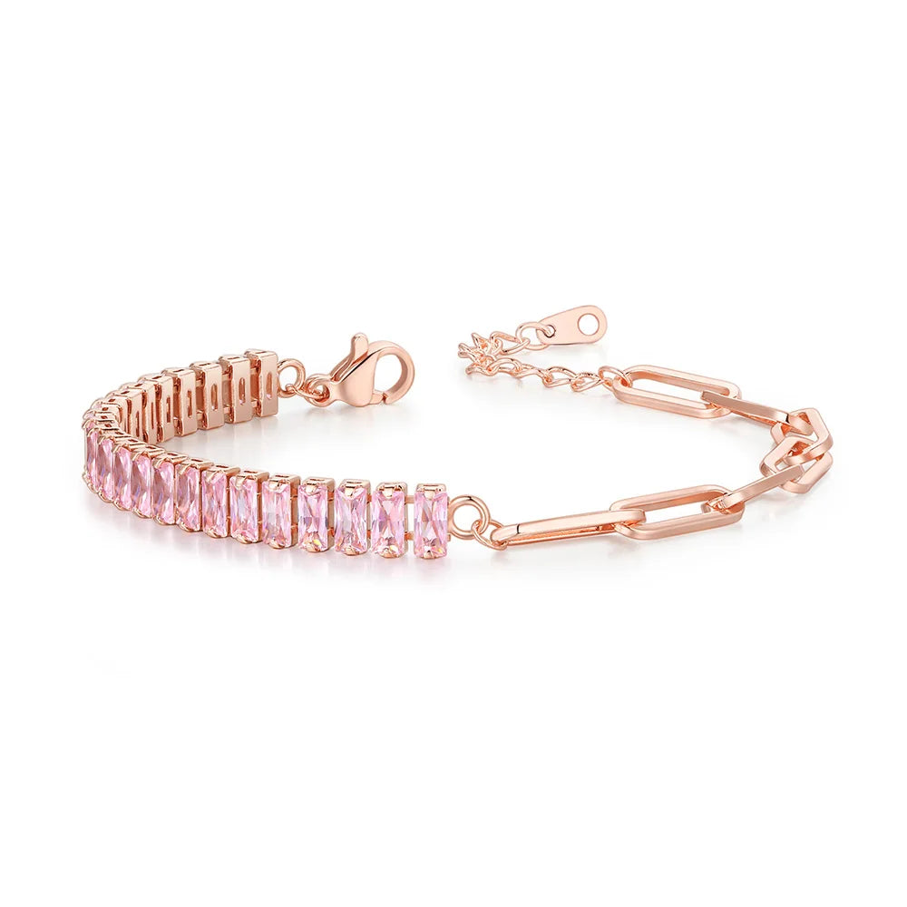 Dainty Fake Paperclip Tennis Bracelet for Women Adjustable Shiny Colorful Crystal Short Chain on Hand Party Sexy Jewelry KCH079