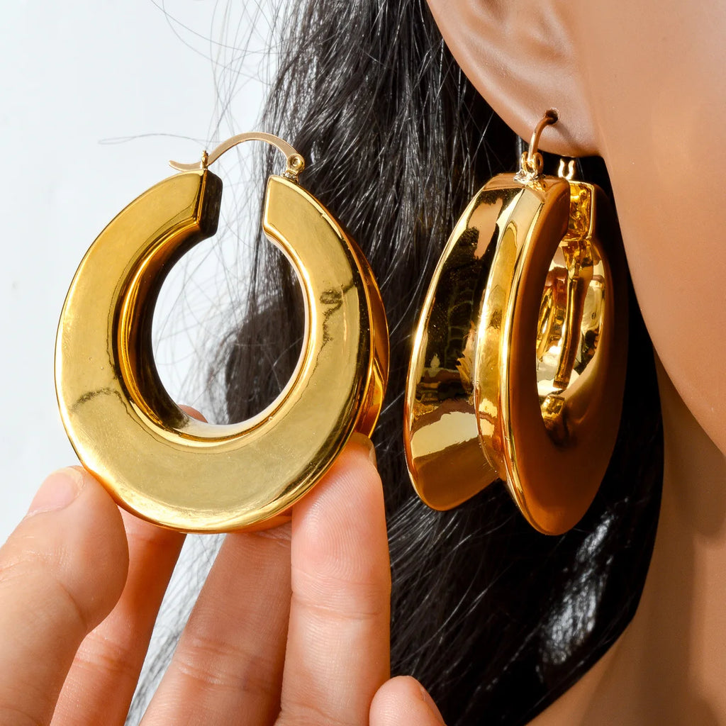 Dubai Smooth Chunky Big Earrings Exaggerated Statements Luxury Large Ear Jewelry For African Wedding Party  Bridal Gifts