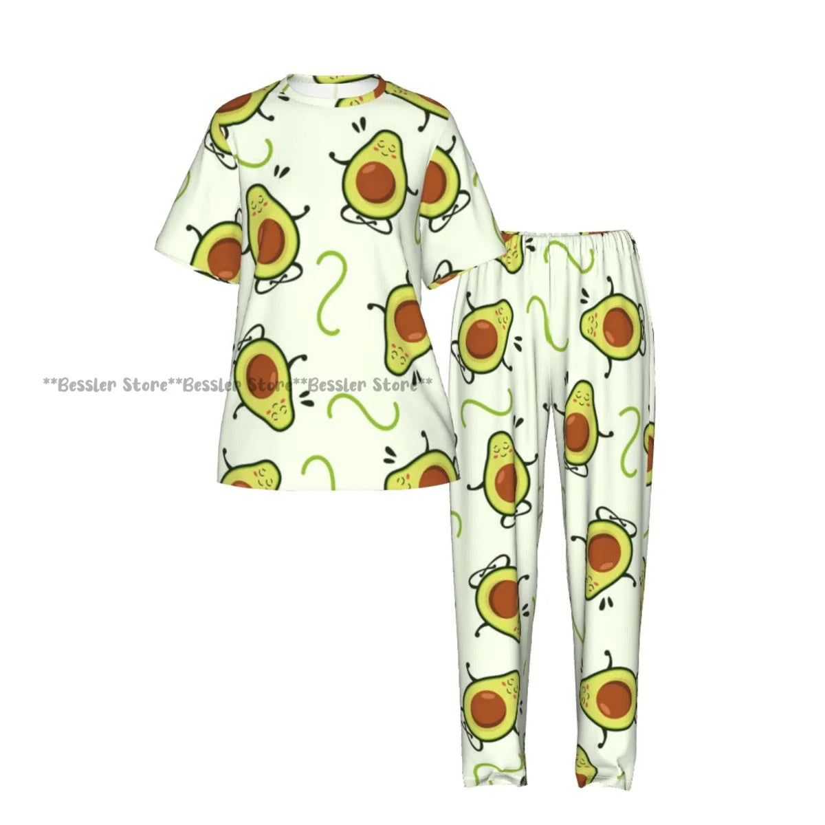 Women Pajama Sets Lounge Sleepwear Avocado Character Short Sleeve Nightwear