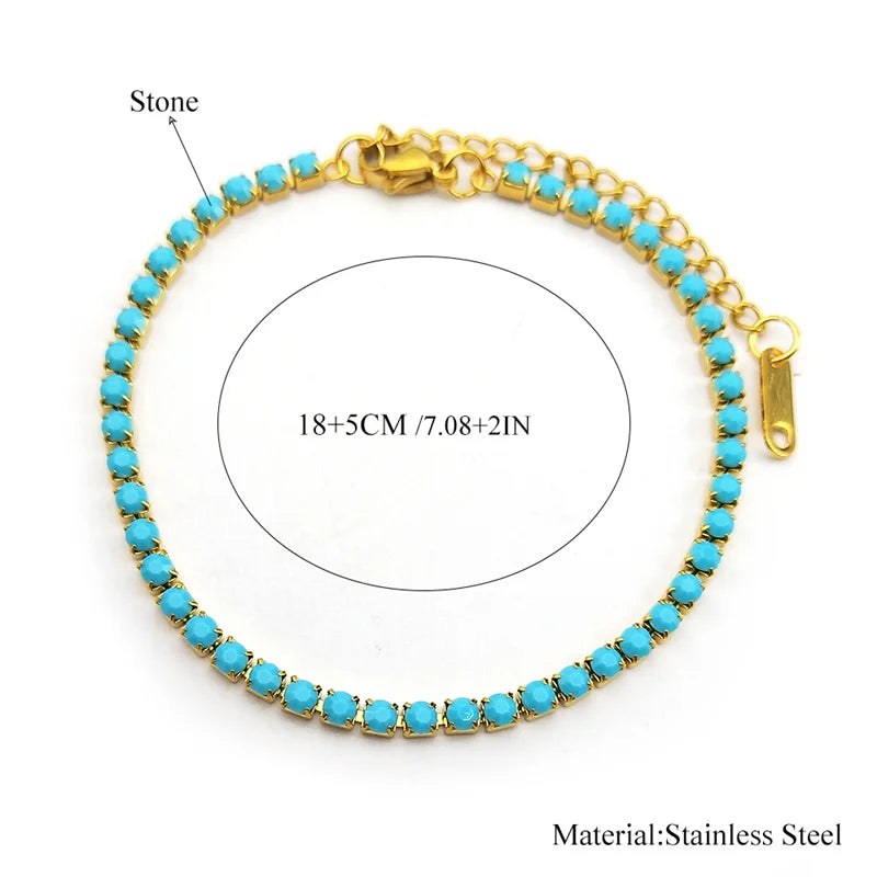 Trend Blue Rectangle Rhinestones Bracelet for Women Girls Stainless Steel Gold Color Fashion Hand Chain Jewelry ZZZ719-2