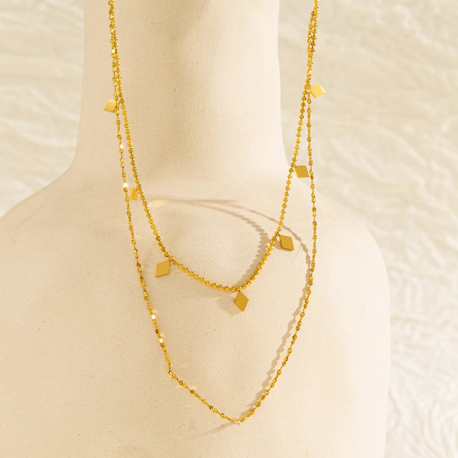 Double Layer Necklace for Women - 18K Gold Plated Stainless steel Chains, Lightweight Tangle-Free Everyday & Party Jewelry Gift