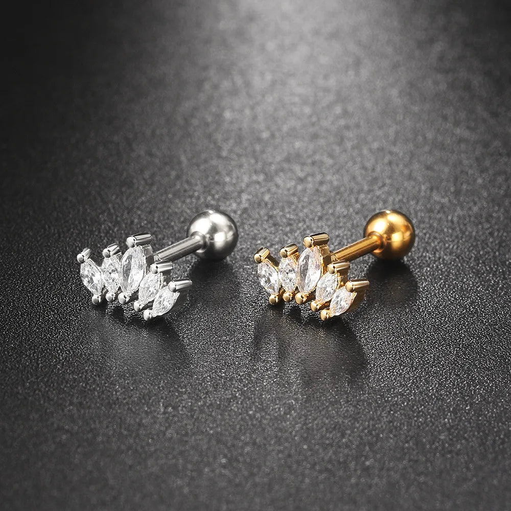 4PCS Stainless Steel Circle Huggie Hoop Earrings Set for Women Gold Color Unique Zircon Flower Stud Earring Piercing Jewelry