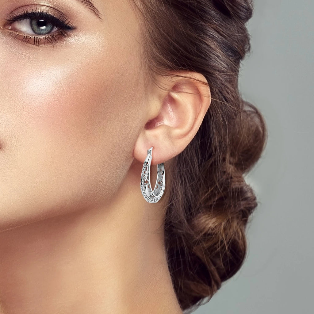Hot Sale 925 Silver Hoop Earring For Woman Openwork Fine Jewelry Lady Girls