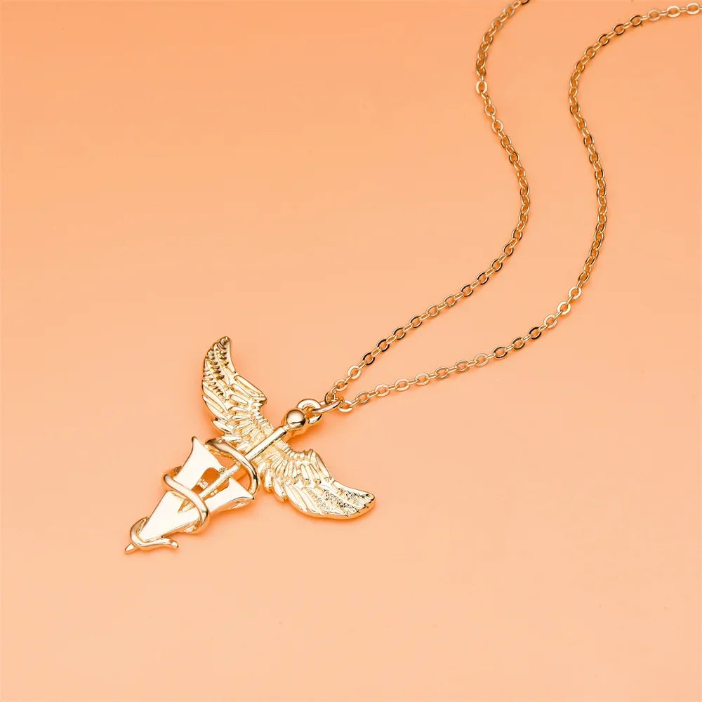 Medical Veterinary Necklace Classic Medical Staff Angel Wings Caduceus Pendant for Medical Students Jewelry Accessories
