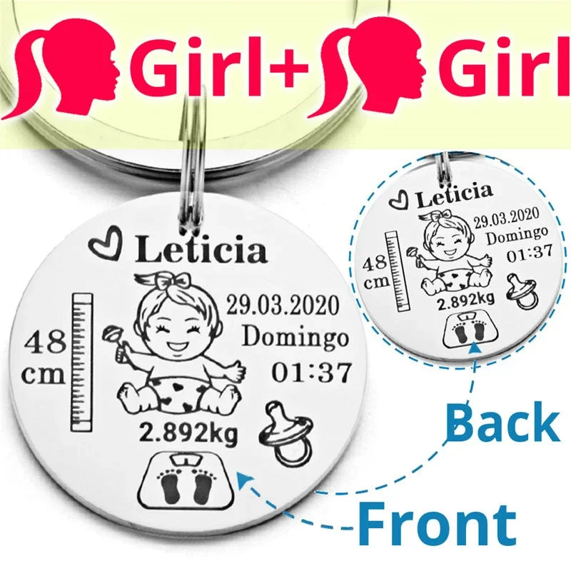 Customized Personalized Baby Keychain Boys Girls Name Birth Weight Newborn Commemorate for New Mom Dad Gift Keyring P026_C