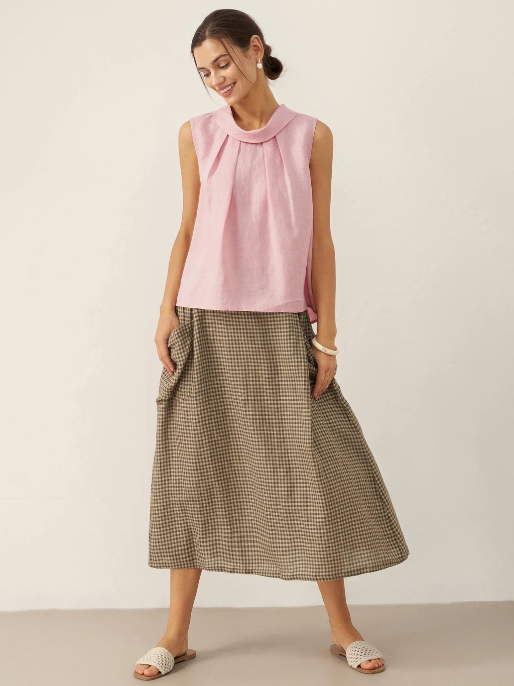 100% Linen Structured Collar Sleeveless Blouse BLAIR