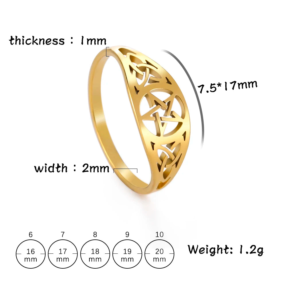 COOLTIME Witch Knot Supernatural Pentagram Ring for Women Stainless Steel Celtics Knot Star Amulet Couple Ring Jewelry Gift