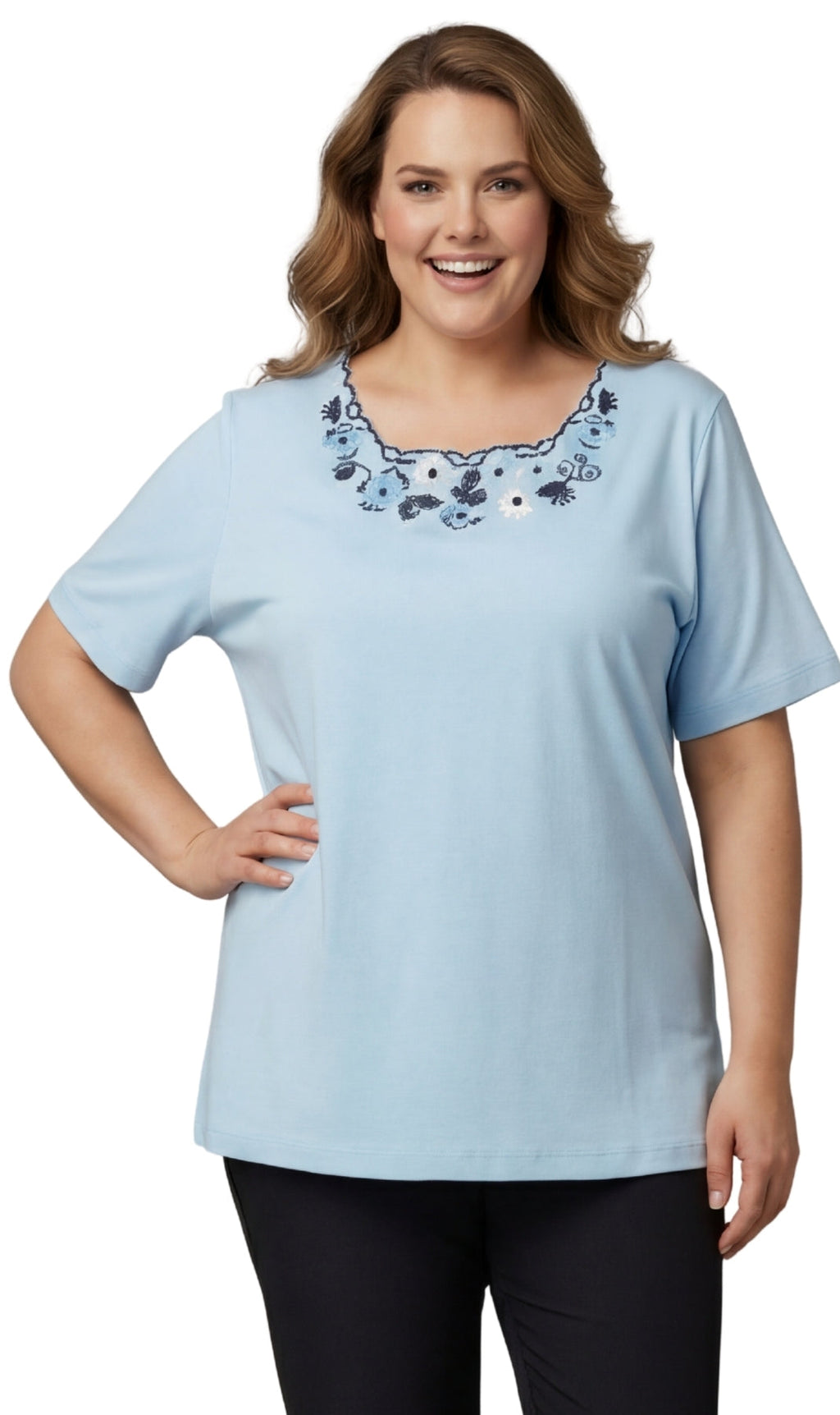 Women's Scalloped Neckline Embellished Tee