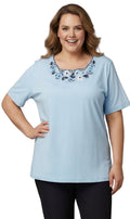 Women's Scalloped Neckline Embellished Tee
