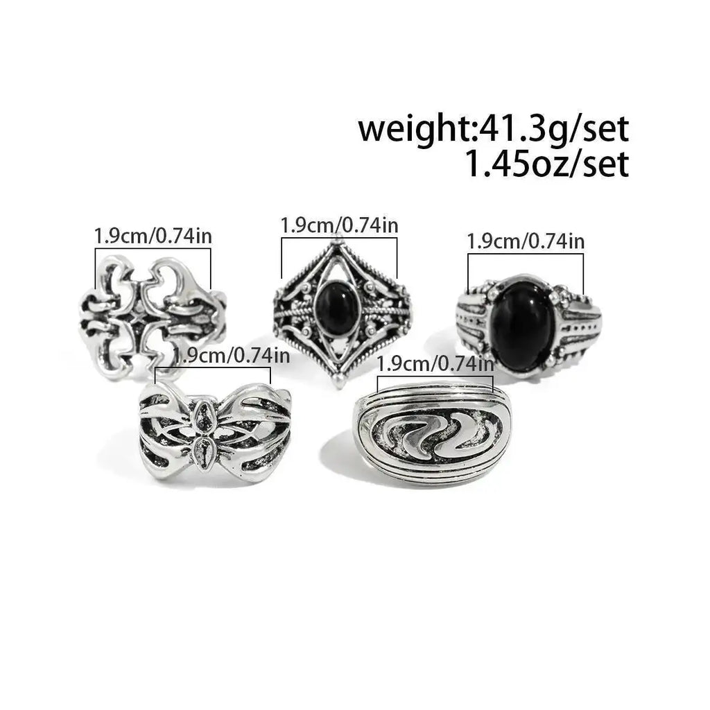 IngeSight.Z 5Pcs/set Punk Hollowout Chunky Open Ring Men Gothic Irregular Geometry Finger Rings Jewelry Halloween Party Gift