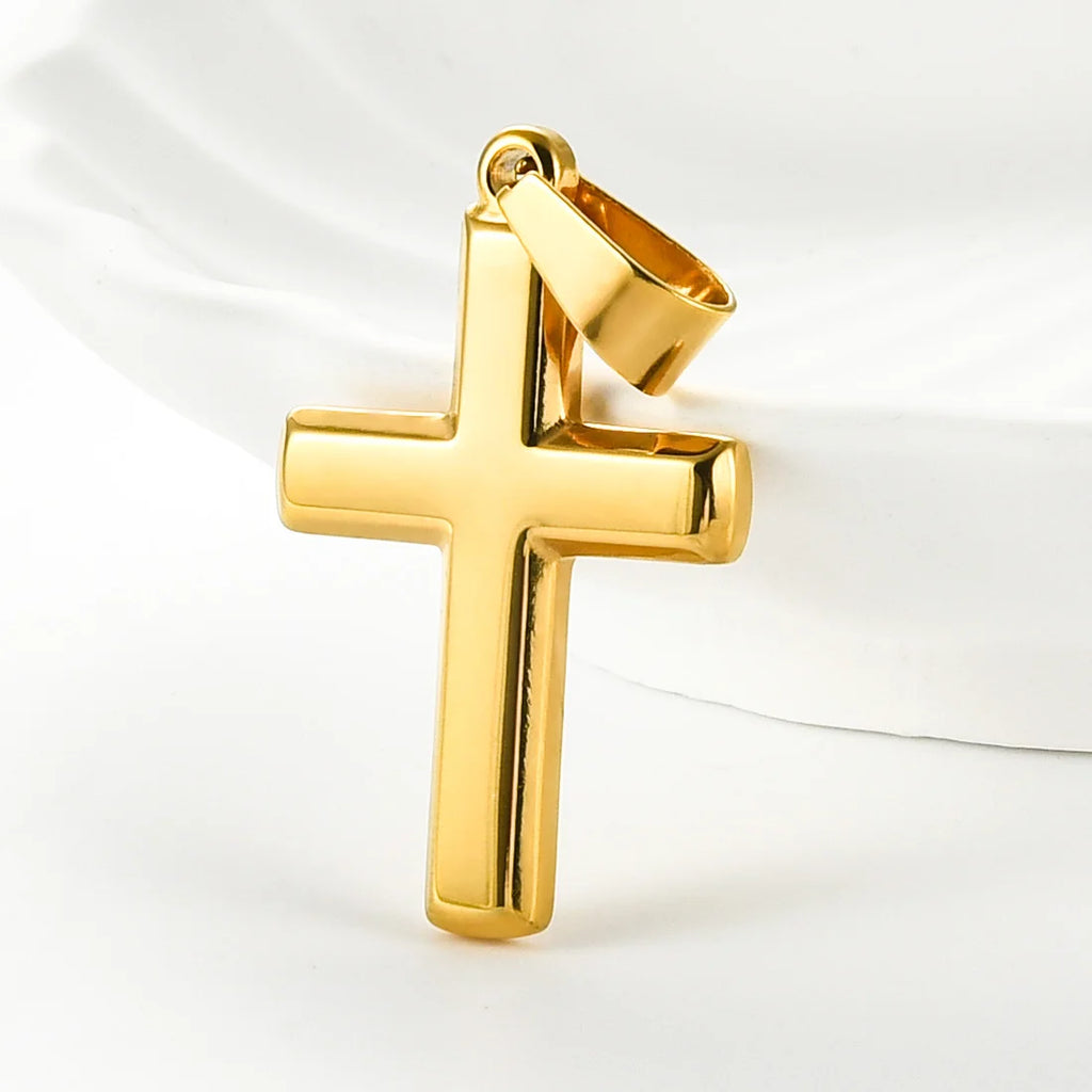 Simple Christian Stainless Steel Cross Pendant For Chain Necklace Women Men Minimalist Prayer Choker DIY Jewelry Accessories