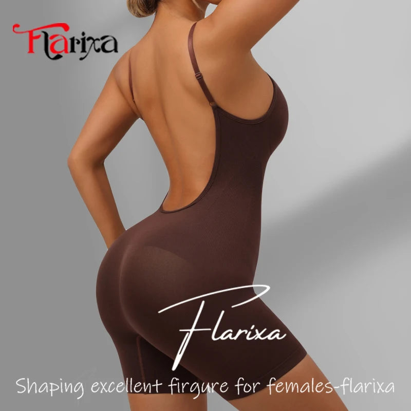 Flarixa New Low Back Shapewear Thigh Shaper Seamless Tummy Control Corset Full Body Shaper Backless Women Underwear Hip Lift