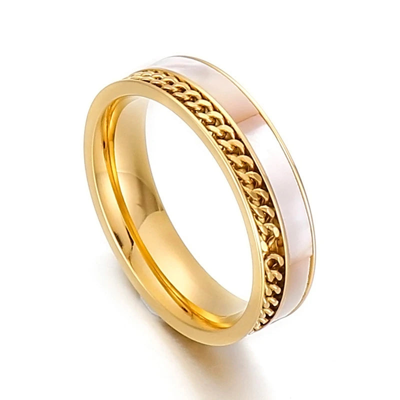 Fashion Double Layers Stainless Steel Rings For Women Tri-Colors Charm Shell Mujer Anillos Wedding Party Jewelry Gift 2025