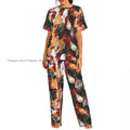 Women's Comfort Pajamas Women's Hand Drawn Rooster Hens And Chickens Short Sleeve Set Sleepwear