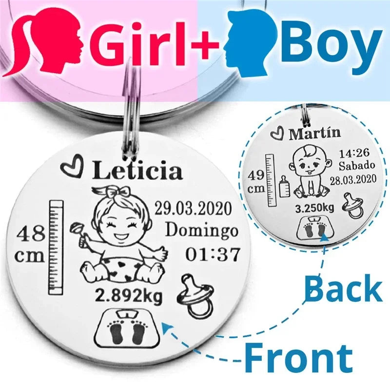 Customized Personalized Baby Keychain Boys Girls Name Birth Weight Newborn Commemorate for New Mom Dad Gift Keyring P026_C
