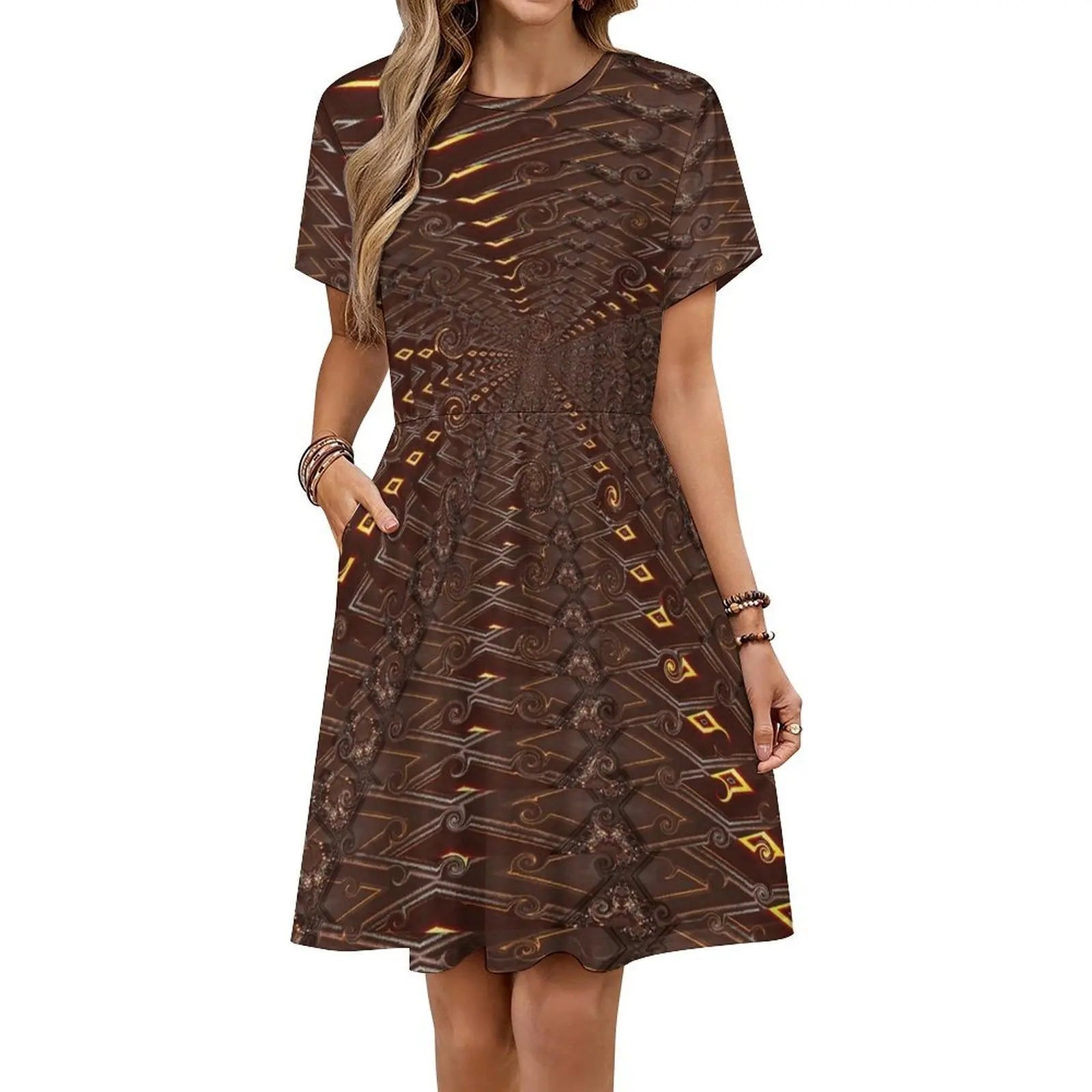 Traveling Through Time Women's Elegant Party Dress A-Line Dress With Short/Long/Sleeveless Options Time Travel Digital Process