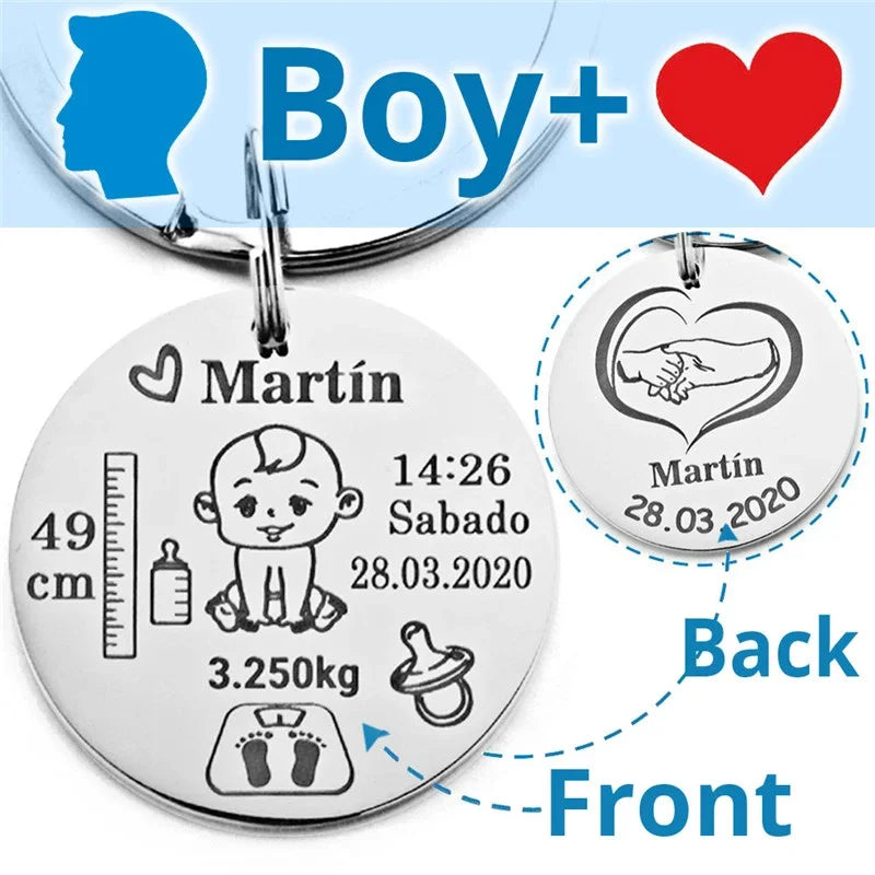 Customized Personalized Baby Keychain Boys Girls Name Birth Weight Newborn Commemorate for New Mom Dad Gift Keyring P026_C