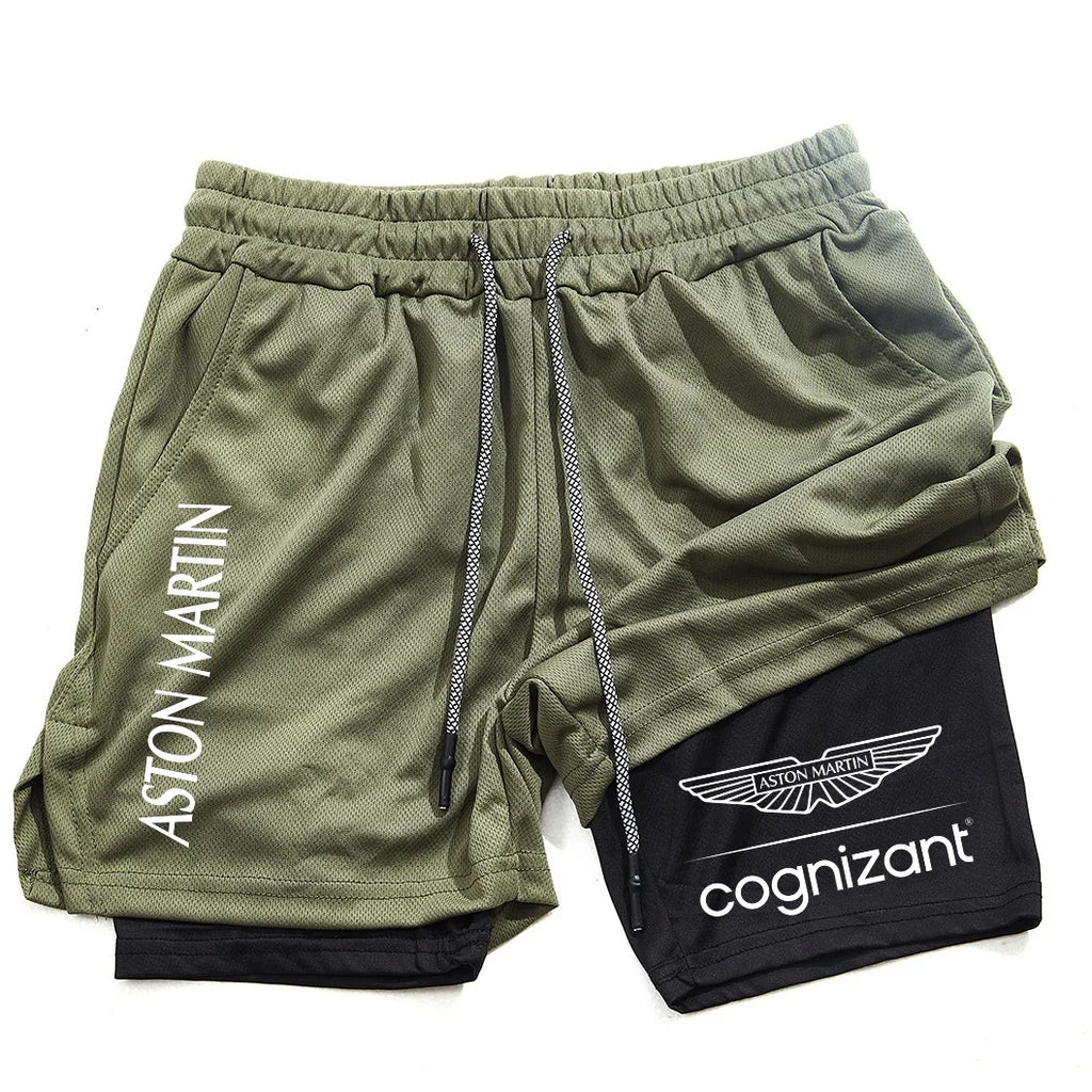 New Summer Aston Martin Men Women Double-layer Sports Shorts Fashion Printing Cool Ventilate Swim Trunks Leisure Half Pants