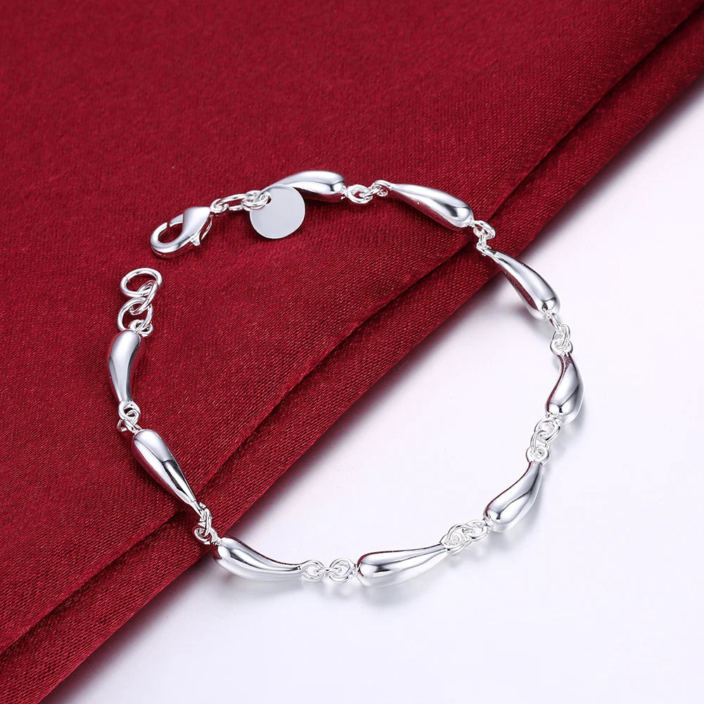 New 925 stamped silver Plated water drop chain necklaces earrings bracelets Fashion jewelry set for women wedding Accessories