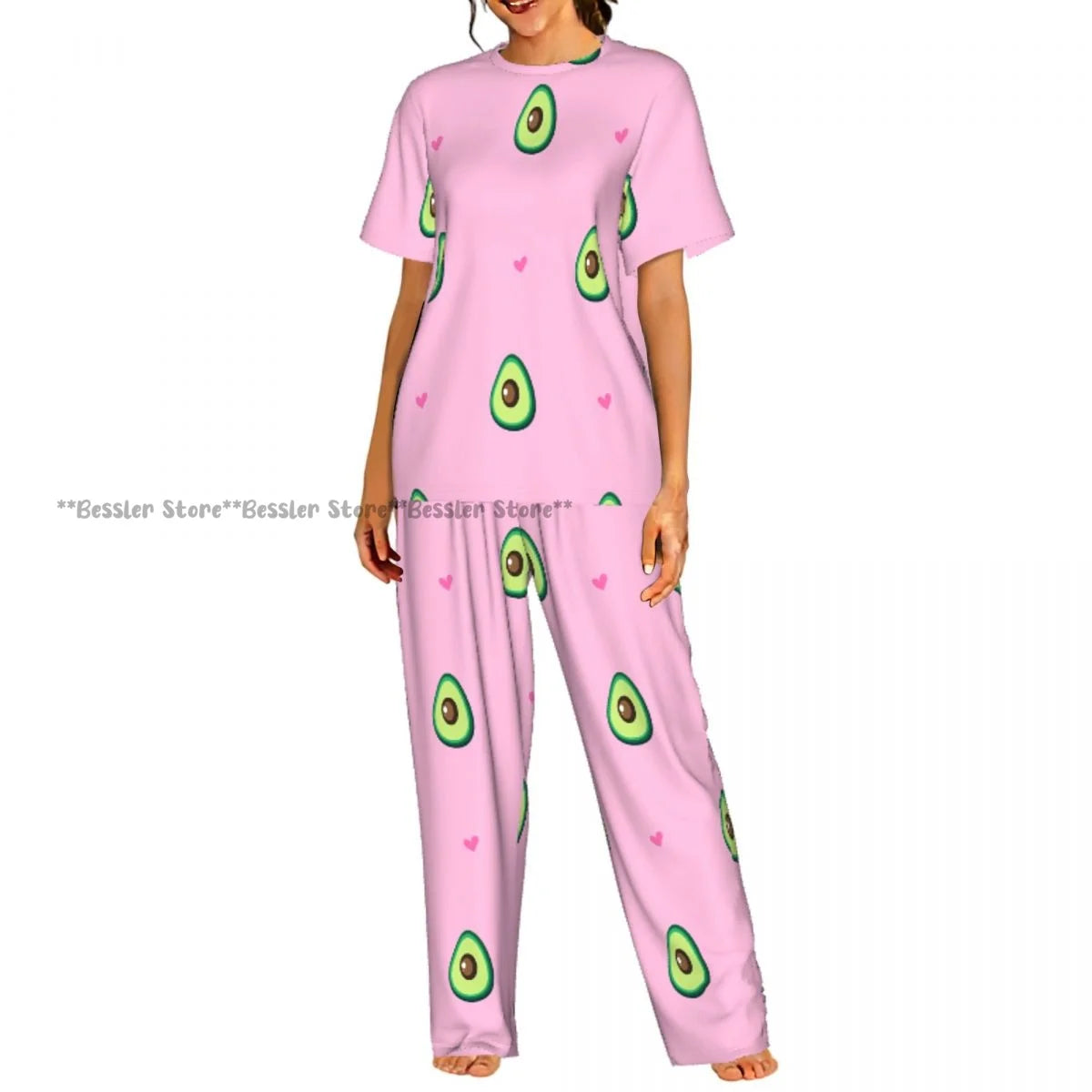Women Pajama Sets Lounge Sleepwear Avocado Character Short Sleeve Nightwear