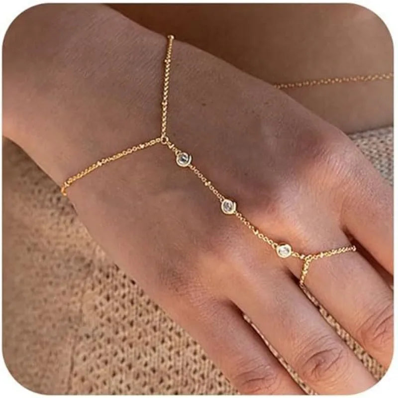 Unique Gold Silver Finger Chain Women’s Trendy Minimalist Delicate Knuckle Chain Jewelry