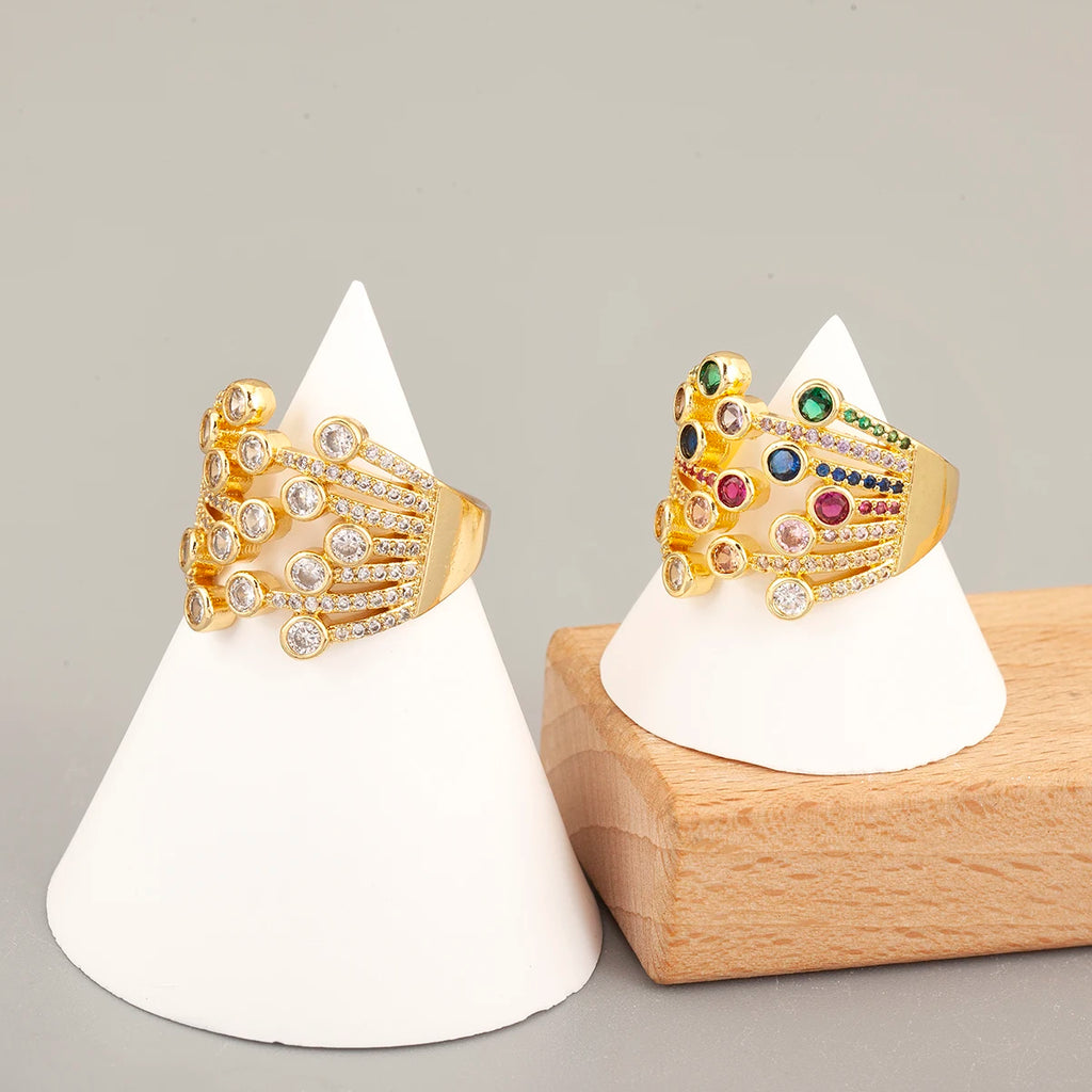 Nidin Light Luxury Colourful/White Crystal Zircon Open Rings For Female Male Exaggerated Personality Adjustable Finger Jewelry