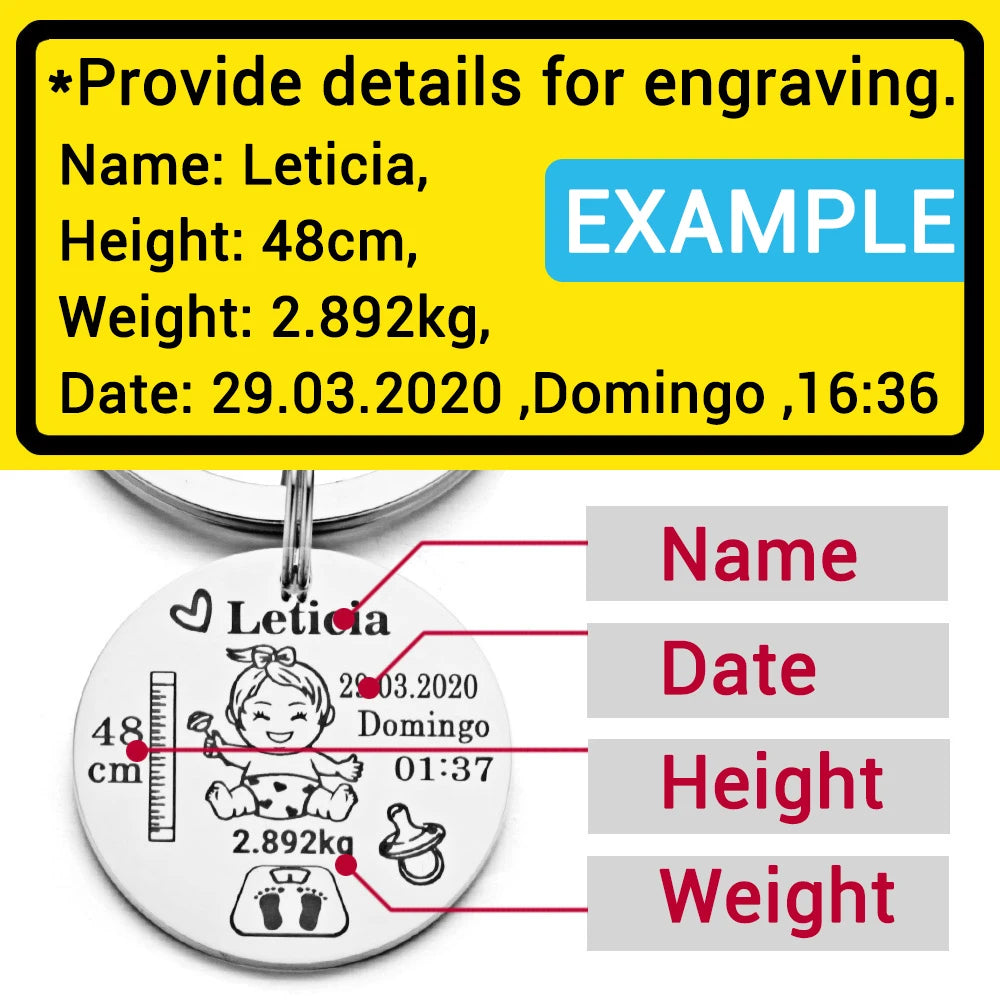 Customized Personalized Baby Keychain Boys Girls Name Birth Weight Newborn Commemorate for New Mom Dad Gift Keyring P026_C