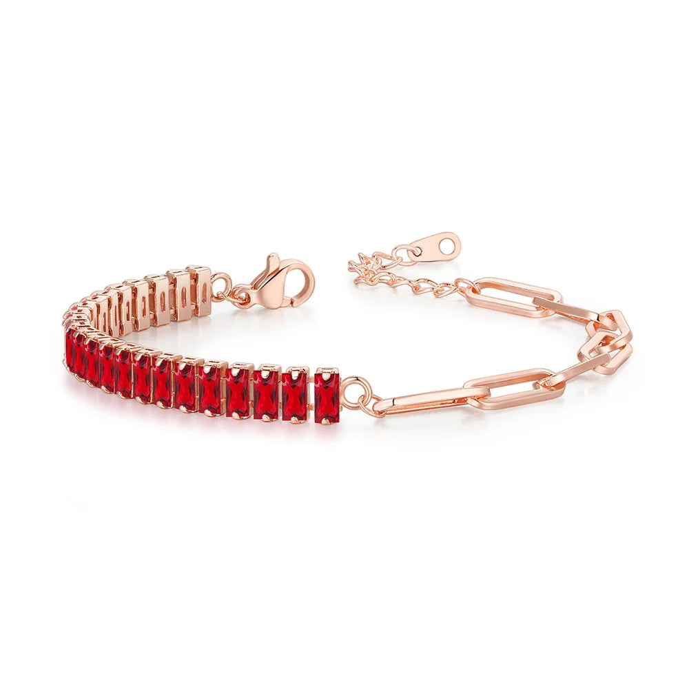 Dainty Fake Paperclip Tennis Bracelet for Women Adjustable Shiny Colorful Crystal Short Chain on Hand Party Sexy Jewelry KCH079