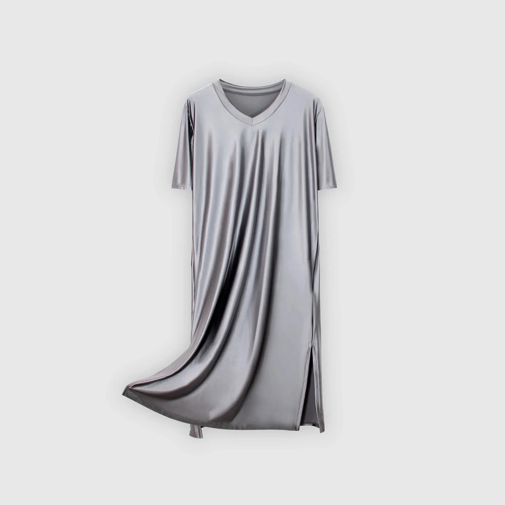 Women's Glossy Soft Silky Long Dress High Stretch V-neck Long Sleeve Loose Casual Nightgown Comfortable plus Size Home Wear