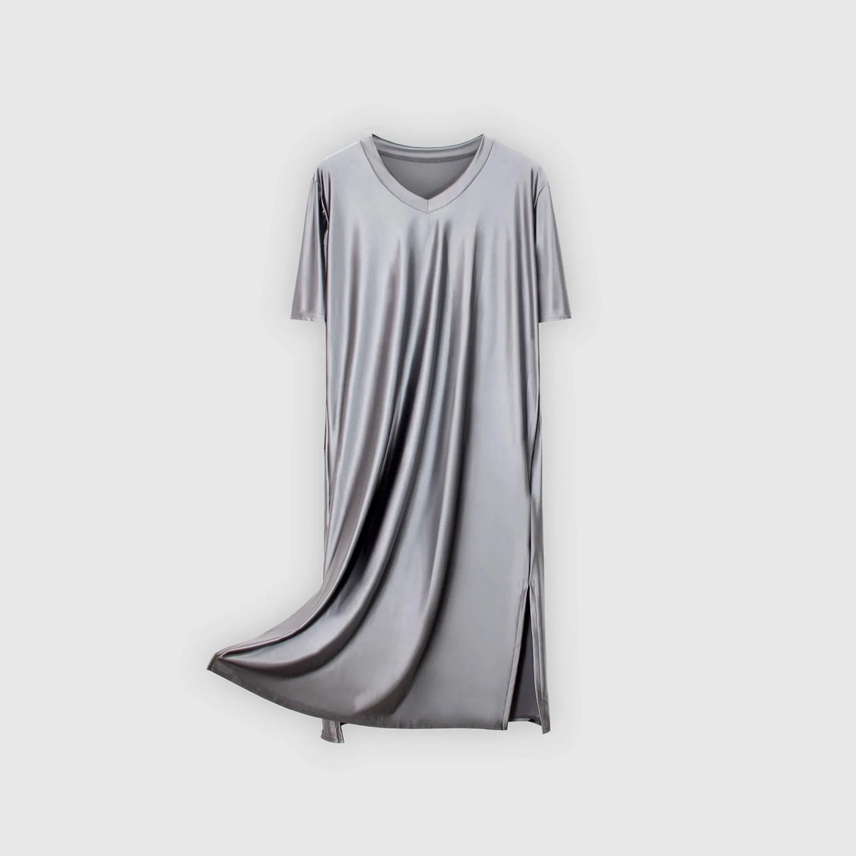 Women's Glossy Soft Silky Long Dress High Stretch V-neck Long Sleeve Loose Casual Nightgown Comfortable plus Size Home Wear