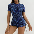 Women's Printed Zipper Design Conservative Sporty Two-Piece Tankini Swimsuit, Stylish Swimwear for Beach & Pool