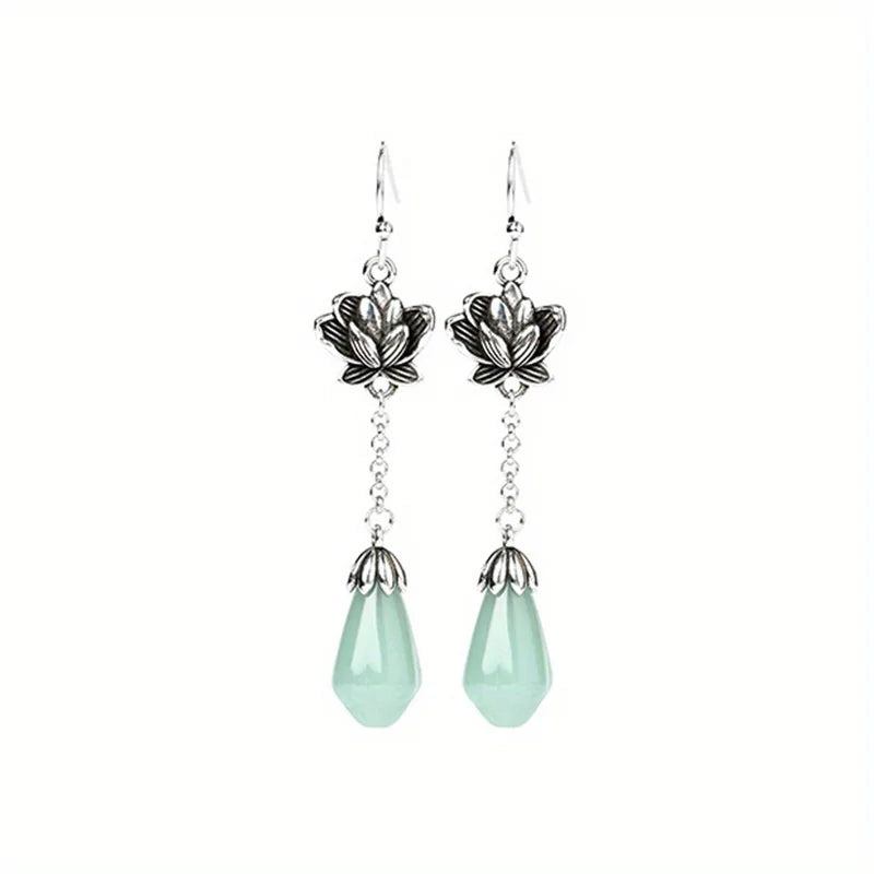New Chinese Style Retro Yulan Flower Earrings for Women Enamel Ethnic Style Imitation Hotan Jade Antique Earrings Jewelry Gifts