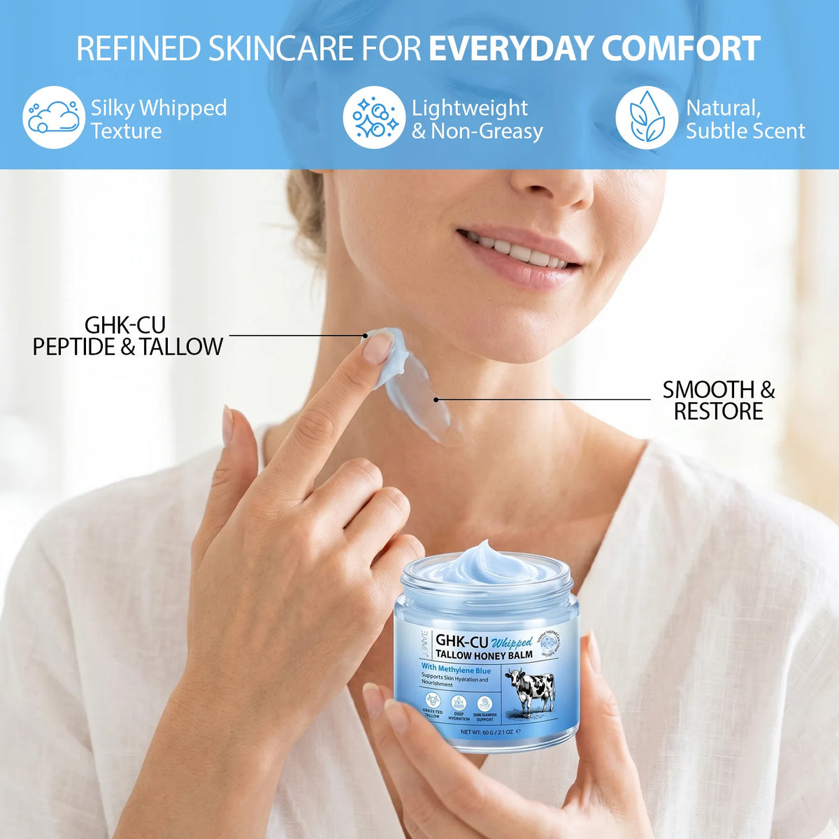 Copper Peptides Beef Tallow for Skin,GHK-Cu Peptide Tallow and Honey Balm for Face Body Moisturizer Cream Safe for Dry Sensitive