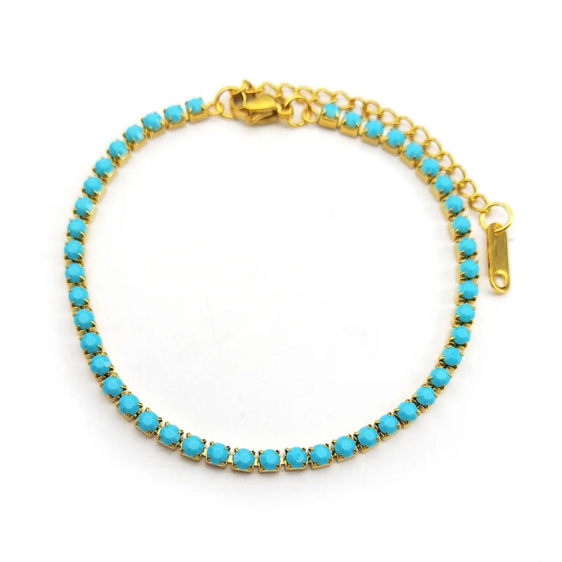 Trend Blue Rectangle Rhinestones Bracelet for Women Girls Stainless Steel Gold Color Fashion Hand Chain Jewelry ZZZ719-2