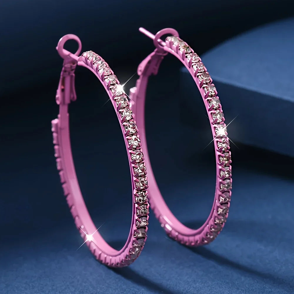 Elegant Sparkling Black Hoop Earrings with Clear Gemstones for Women Stylish Round Design Perfect Jewelry Gift Novelty Earrings