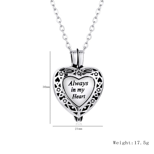 Always in My Heart Cremation Jewelry Stainless Steel Urn Necklace for Ashes Locket Memorial  Keepsake Pendant