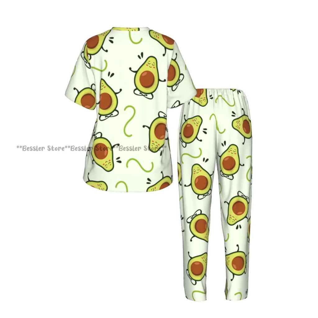 Women Pajama Sets Lounge Sleepwear Avocado Character Short Sleeve Nightwear