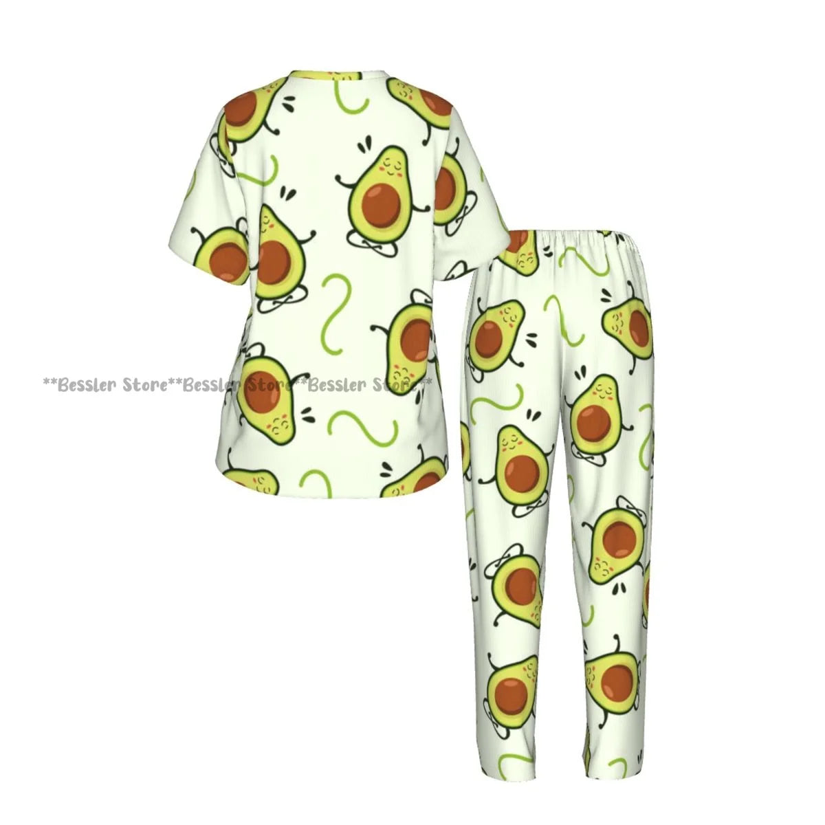 Women Pajama Sets Lounge Sleepwear Avocado Character Short Sleeve Nightwear