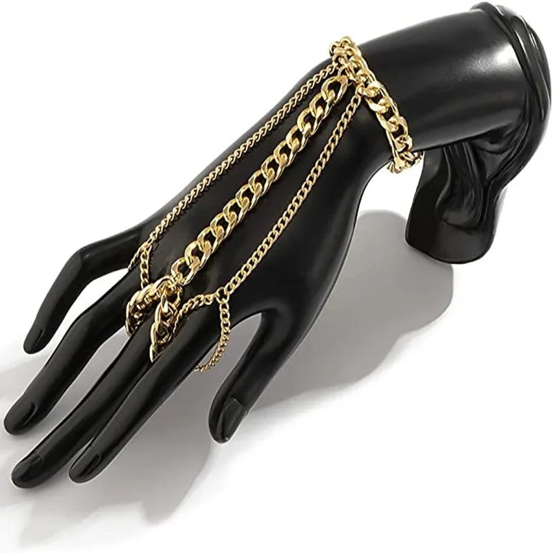 Layered Cuban Link Finger Chain Tassel Bohemian Punk Vintage Statement Knuckle Bracelet