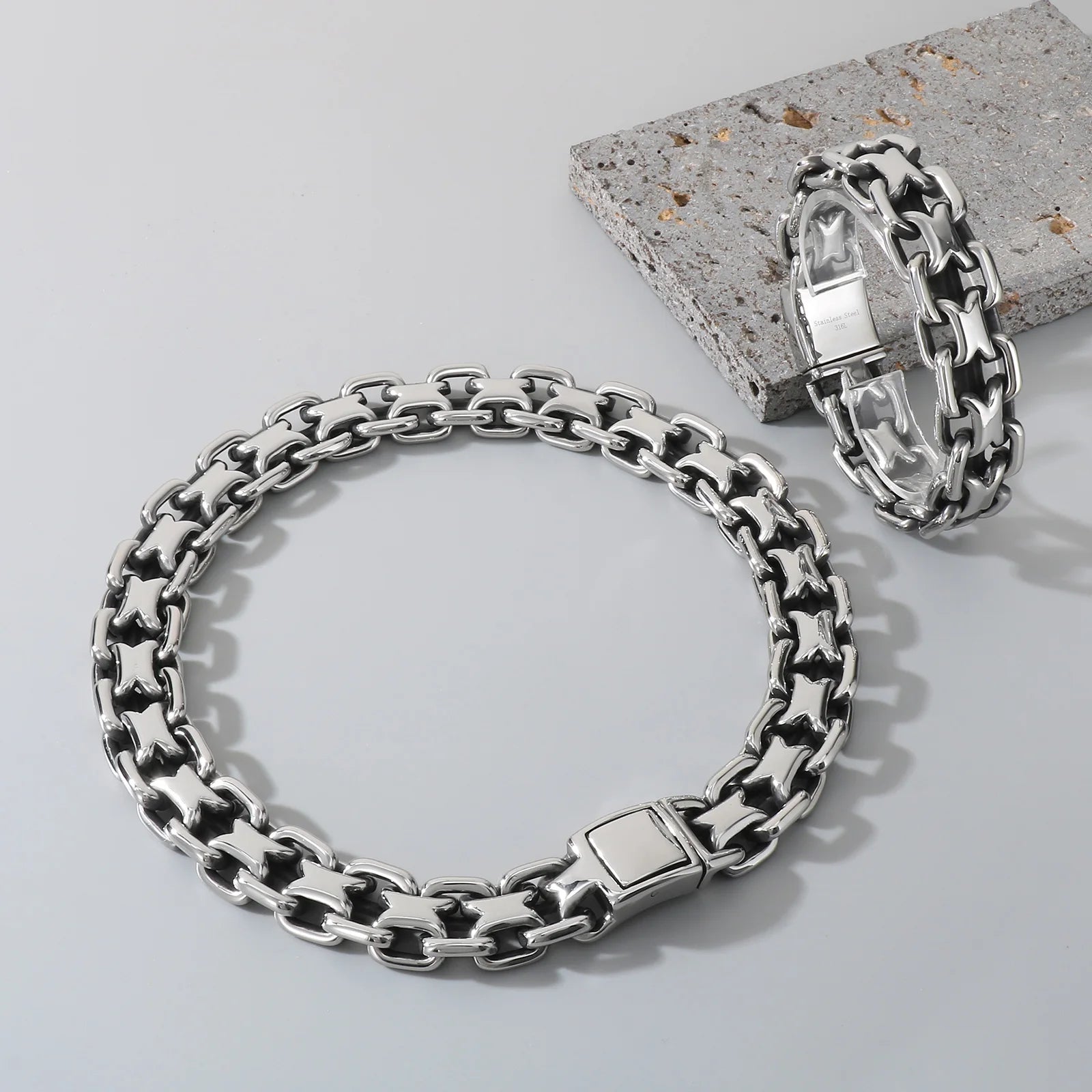 20mm Vintage Cast Handmade Chain Bracelet & Necklace For Men - Stainless Steel 316L - KS216369-KJX