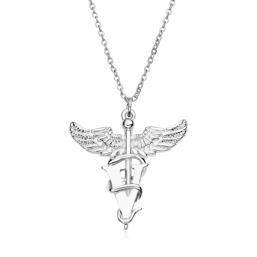 Medical Veterinary Necklace Classic Medical Staff Angel Wings Caduceus Pendant for Medical Students Jewelry Accessories