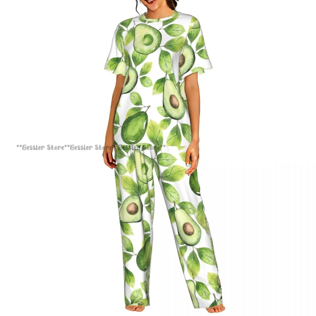 Women's 2-piece set Cherry Spring Flower Pajamas Short sleeved Top and Pants Sleepwear